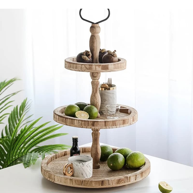 Alzata per torta in legno Snack Dessert Scaffale per esposizione Scaffale per la casa Piatto da frutta multistrato Vassoio per caramelle Noci secche