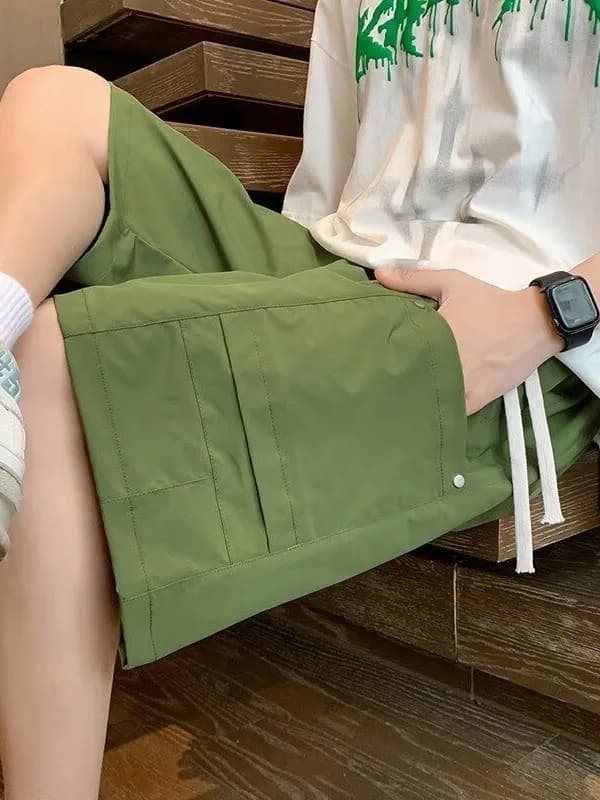 Pantaloncini da Lavoro Casual alla Moda da Uomo, Estivi, Larghi, in Seta Ghiaccio, a Cinque Quarti, con Grandi Tasche, Asciugatura Rapida, di Tendenza