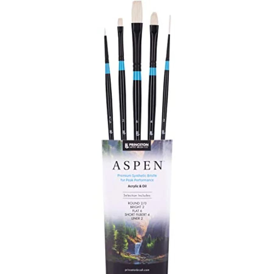 Aspen 6500 Series 5pc Professional Paint Brushes for Acrylic Painting - Synthetic Oil, Gouache, and Acrylic Paint Brushes Set -