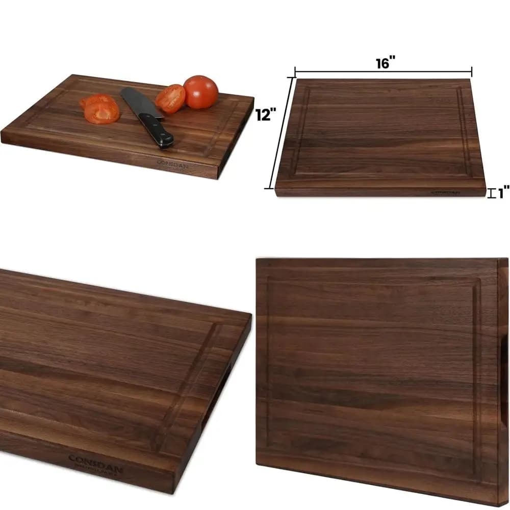 Tagliere in Legno Duro Americano 16x12 Pollici con Manico Nascosto, Bordo a Grana Visibile, Spessore 1 Pollice, Finitura con Olio Alimentare