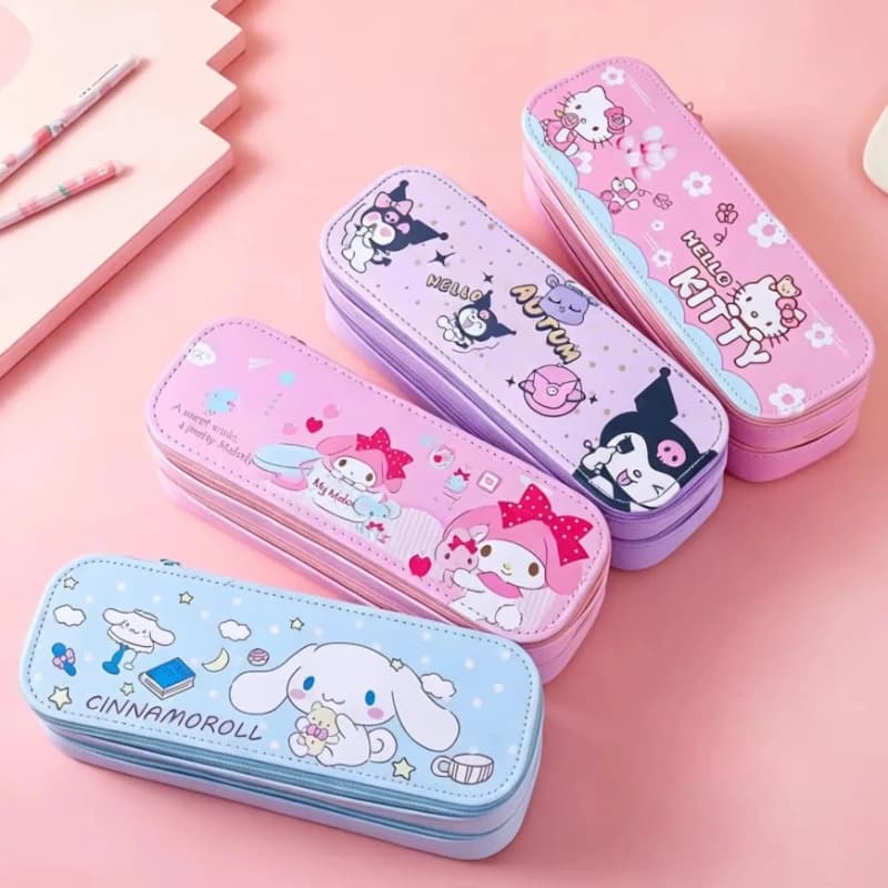 Sanrio Storage Cute Cartoon Pencil Box Kawaii My Melody Double-Layer Large Capacity Pencil Case Student Stationery Kids Gifts