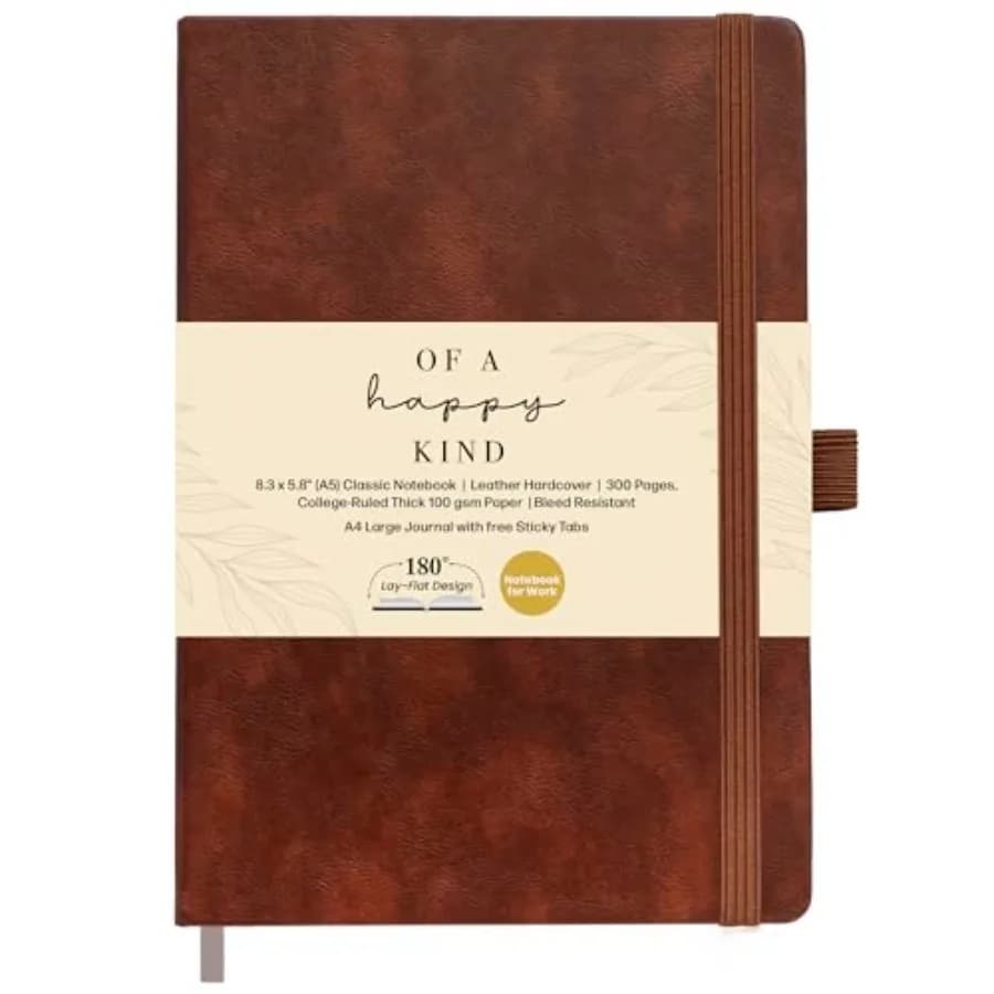 Lined Leather Bound Journal Notebook, Hardcover - 5.8x8.3" - Thick College Ruled Paper Journals for Men and Women - Personal an