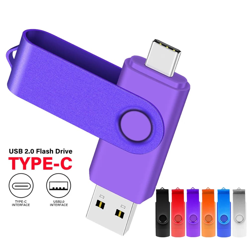 Girevole 360 ° Chiavetta USB 2.0 TIPO C Chiavetta USB OTG 128 GB 64 GB 32 GB Memory Stick 2 in 1 Disco U ad alta velocità Vera capacità