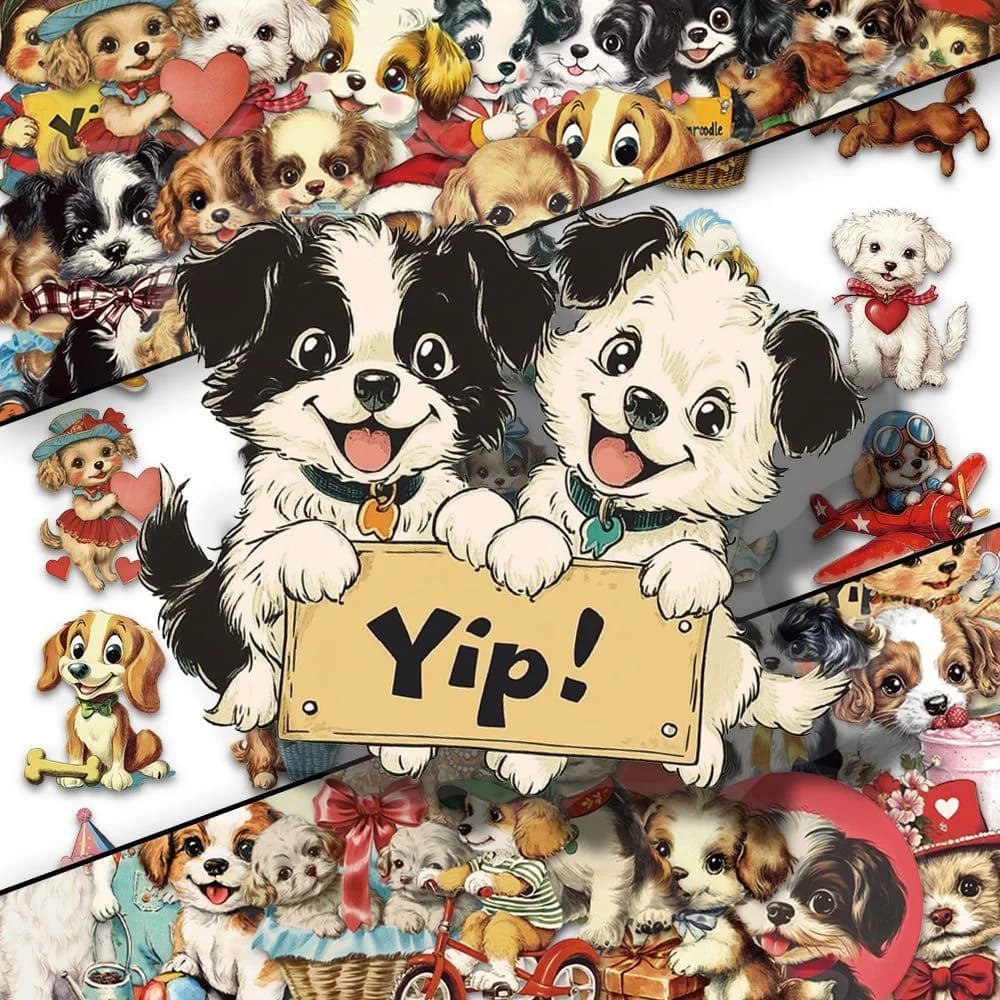 50Pcs Retro Puppy Stickers Cute Dogs Decor Decals Guitar Helmet Mobile Phone Car Luggage Waterproof PET Stickers