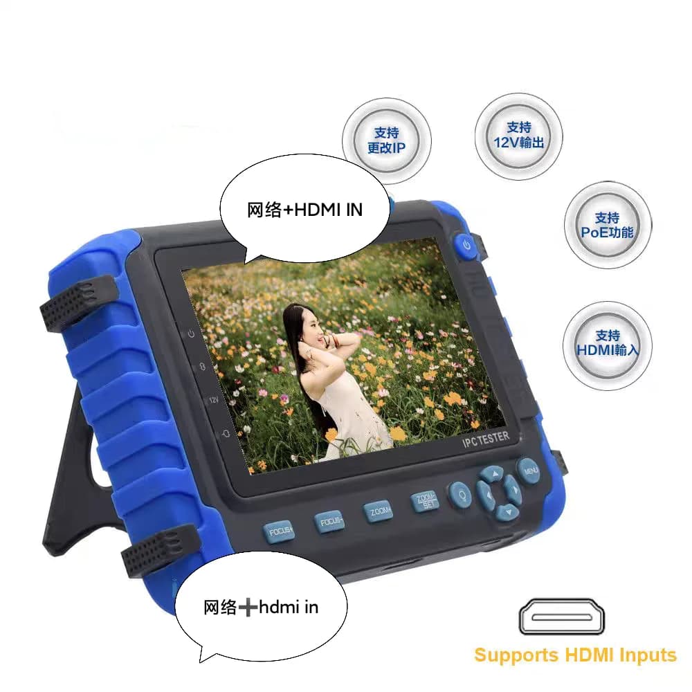 Tester 4IN1 per Cavi di Telecamere di Sicurezza 5 Pollici AHD CVI TVI CVBS 8MP Analogiche, Tester IPC 4K CCTV, Test Cavi di Rete