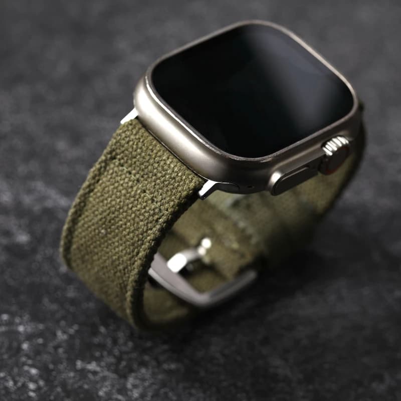 Doppia tela per Apple Watch Ultra Strap 49MM 45MM 44MM Bracciale stile robusto da uomo verde nero ispessito