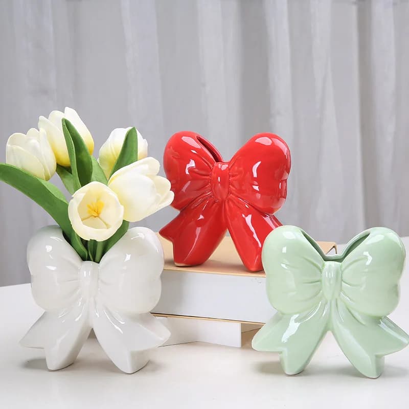 Vaso in ceramica Bowknot fatto a mano in ceramica pianta vaso di fiori composizione floreale artigianato decorazione per ufficio accessori per la casa