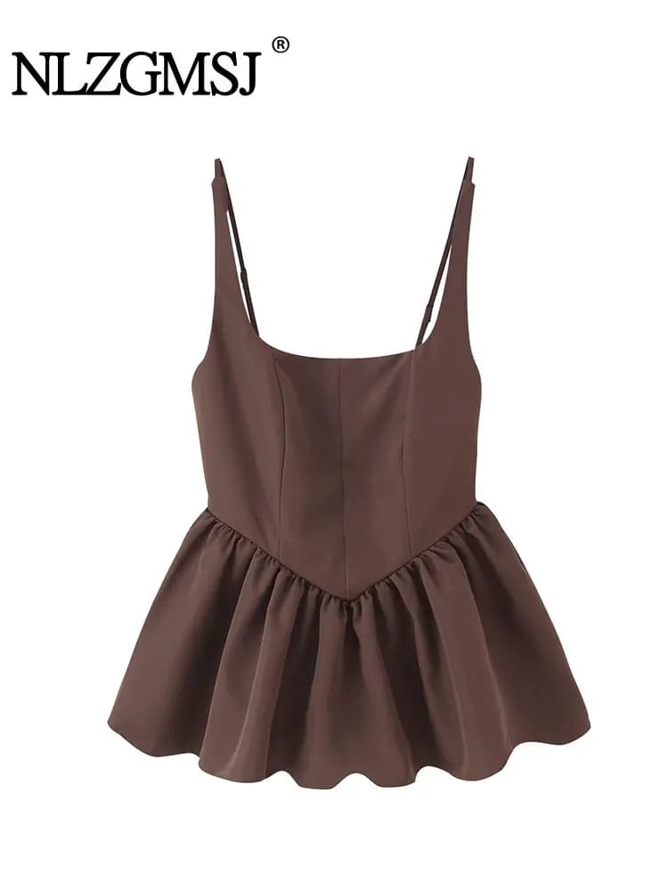 Nlzgmsj 2025 Top casual da donna estivo Top corto per donna Top con fionda stile signorile Top corto senza maniche Streetwear