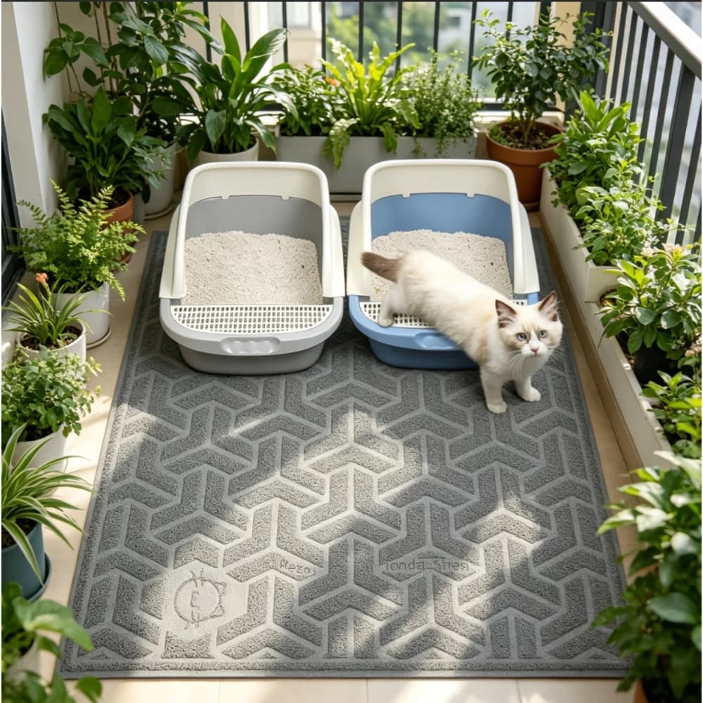 Cat Litter Mat, Litter Trapping Mat Soft on Kitty Paws, Large Litter Box Mat 46" X 35" Scatter Control for Cat Litter, and Anti-Slip Cat Mat