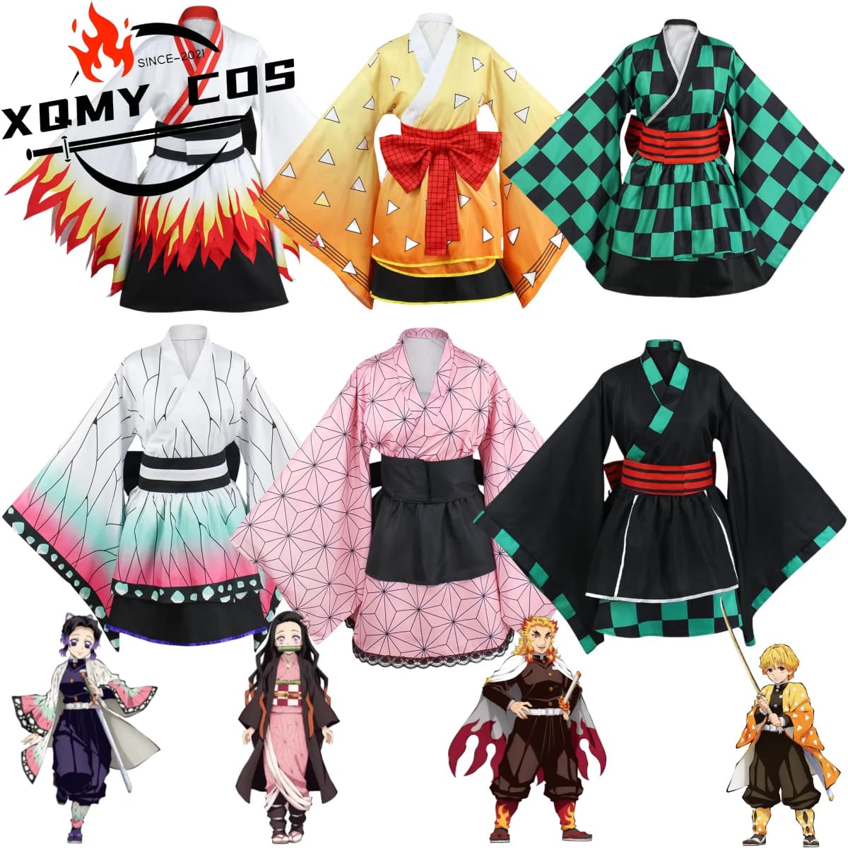 XQAnime Kamado Tanjirou Kochou Shinobu Rengoku Kyoujurou Kamado Nezuko Agatsuma Zenitsu Cosplay Costume Woman Cute Lolita Gonna