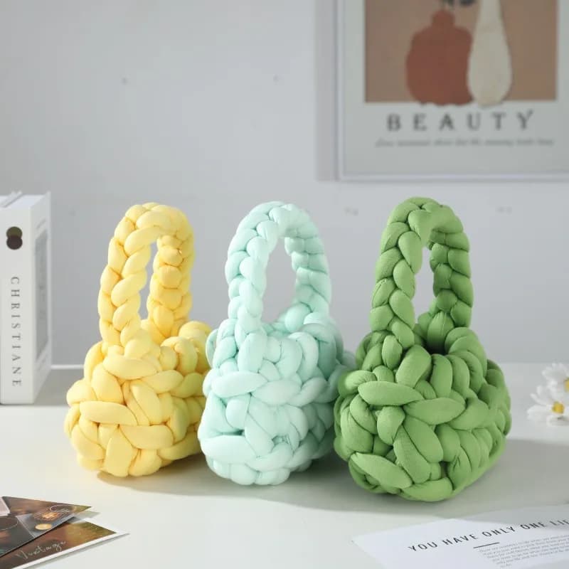 Summer Candy Color Handmade Knitted HandBag for Women Mini Rope Crochet 2026 Fashion Purse Beach Handbag Sac A Main Femme