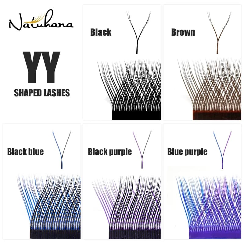 NATUHANA YY Forma Ombre Colore Ciglia Estensione Due Punte Ciglia C/D Curl Ciglia Naturali Trucco Maglia Net Croce Ciglia Finte
