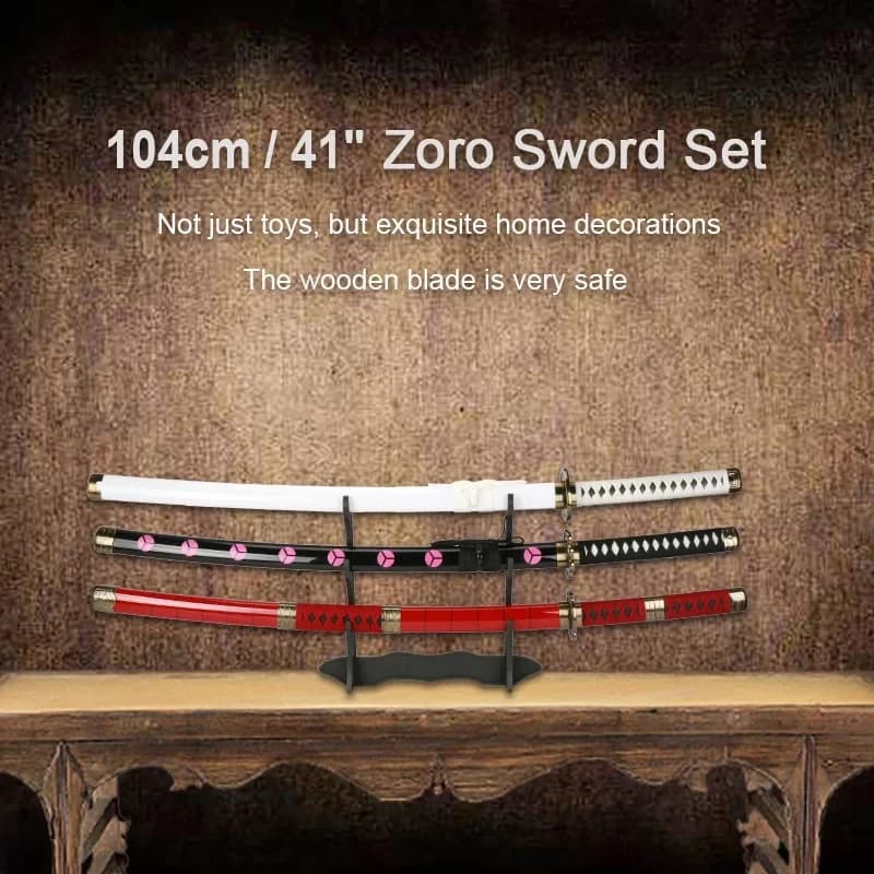 2026 3-pcs Roronoa Zoro Swords 104cm Handmade Katana Japanese Anime Cosplay Sword Shusui Enma Kitetsu Free sword holder an EF0ES