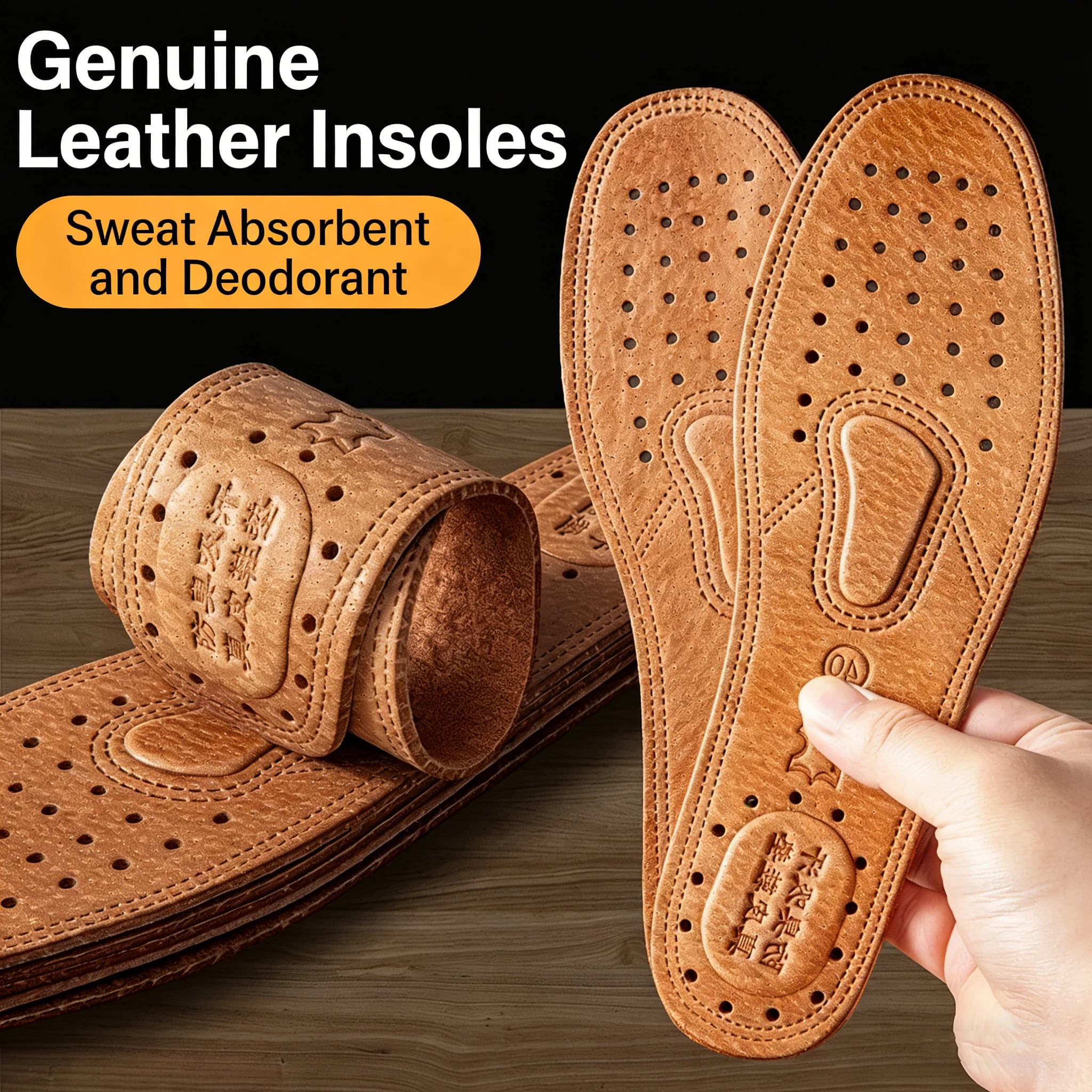 Real Cowhide Insole Leather Shoes Boots Shoe Inserts Soft Breathable Deodorant Anti-slip Template Shock Absorbing Insoles Sole