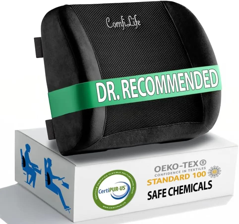 Cuscino Lombare in Memory Foam per Sedia da Ufficio e Sedile Auto - Cinghia Regolabile, Rete 3D Traspirante, Nero