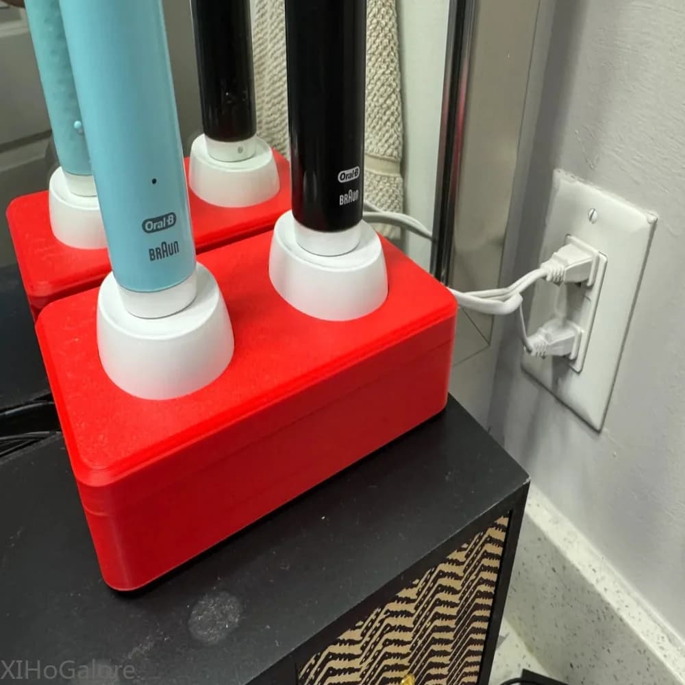 Dual Electric Toothbrush Charging Station 3D Printed Stand Holder Organizer Two Chargers Sleek Bathroom Countertop Accessory