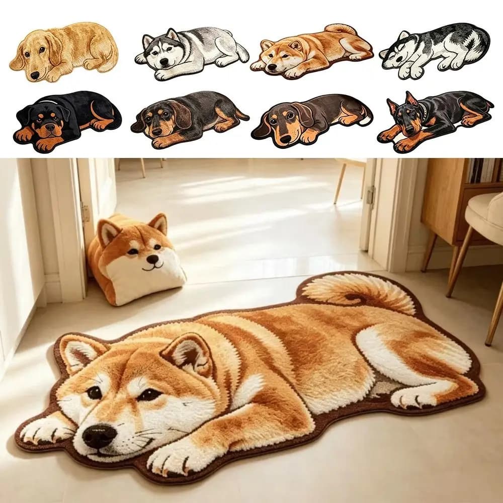 Fun Non-Slip Dog-Shaped Rug Water Absorption Soft Cartoon Animal Carpet Washable Floor Mat Home Decoration
