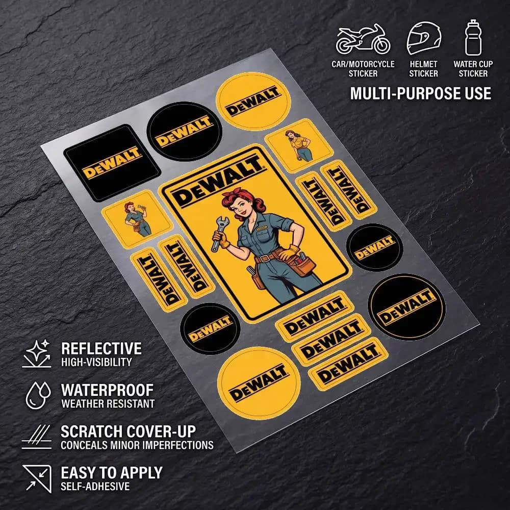 FOR DEWALT TOLL Safety Reflective Waterproof Auto Decal Scratch Cover Stickers Universal For Bike Helmet Mug Refrigerator