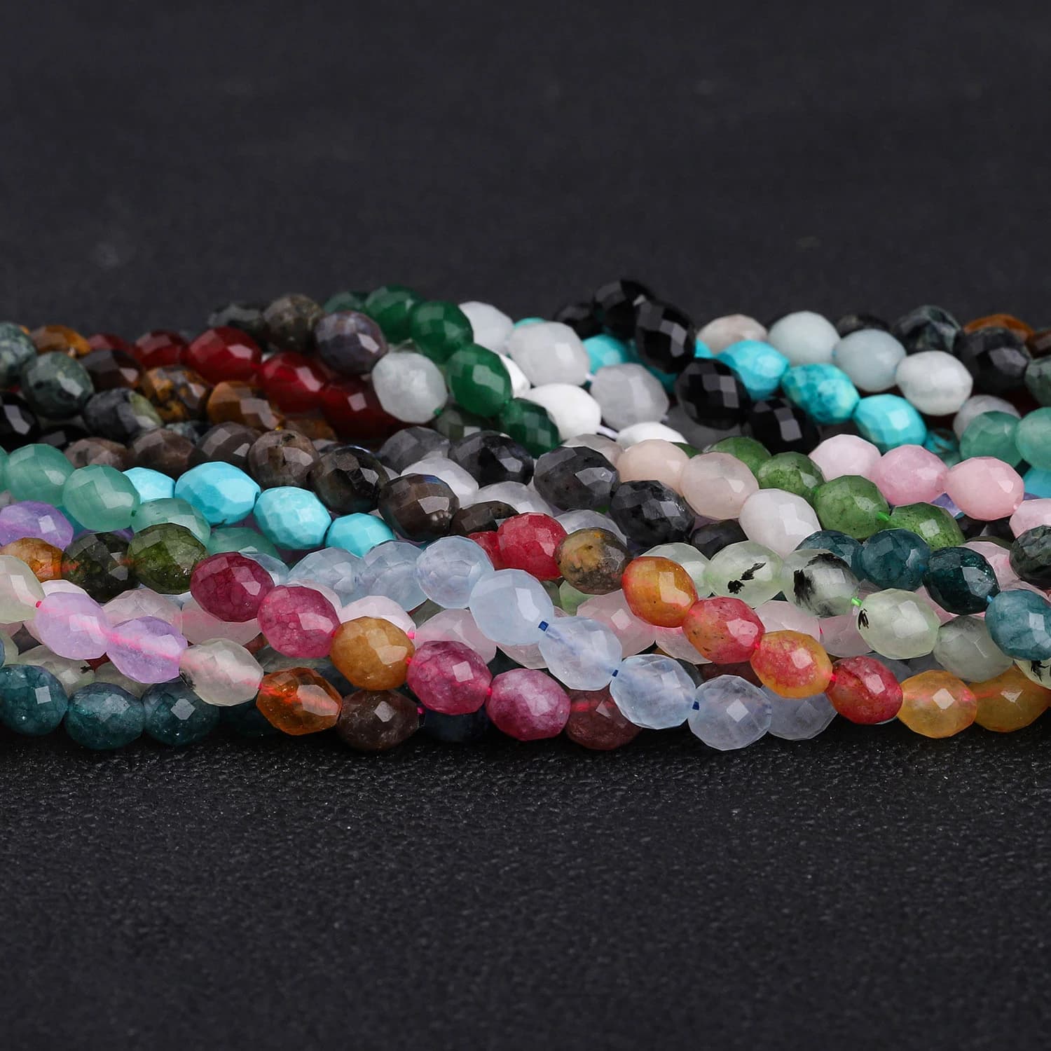 5x6mm natural stone faceted beads (tormaline, oxydiana, quartz) for jewelry creation, bracelet accessories, 7.5'''