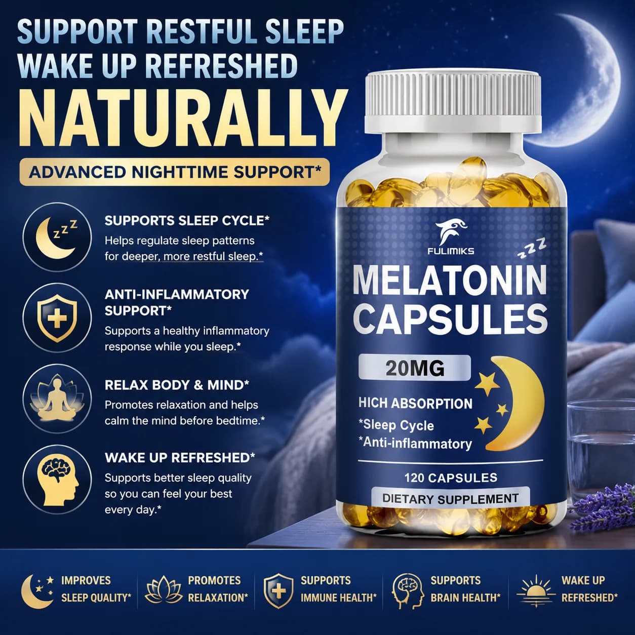 Integratore di Melatonina 20MG con Vitamina D3 e MSM, Non Crea Dipendenza, Favorisce un Sonno Sano, Calma la Mente e Riequilibra il Rito Ciradiano Naturale