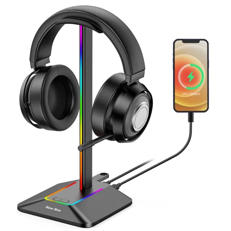 Supporto per Cuffie Z8 a Doppia Uscita con Display Colorato, HUB Esteso, Supporto RGB Luminoso per Cuffie da Gaming