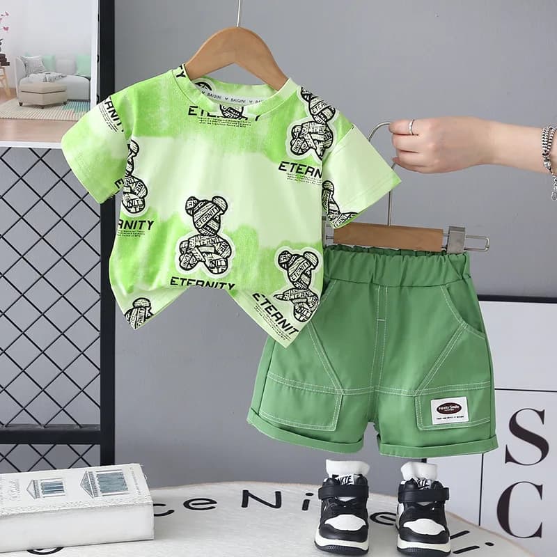 Set 2 Pezzi per Bambini 2026 Nuovi Vestiti per Neonati 0-5 Anni Magliette a Maniche Corte con Cartoni Animati e Pantaloncini Outfit Casual per Bambini