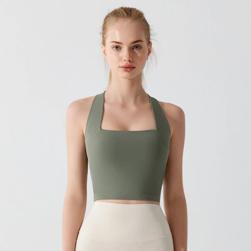 Women's summer sports bra Top with American neckline and naked feeling with wide shoulder straps, antibacterial training bra with crossroads on the back for racing and yoga