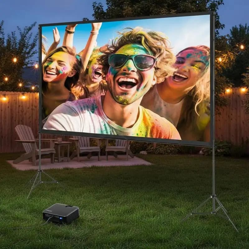 Schermo per proiettore con supporto, schermo cinematografico da esterno 120 pollici 16:9 4K 1080 HD con supporto, schermo di proiezione senza pieghe con treppiedi e borsa per il trasporto, per home theater, cinema, serate di cinema all'aperto