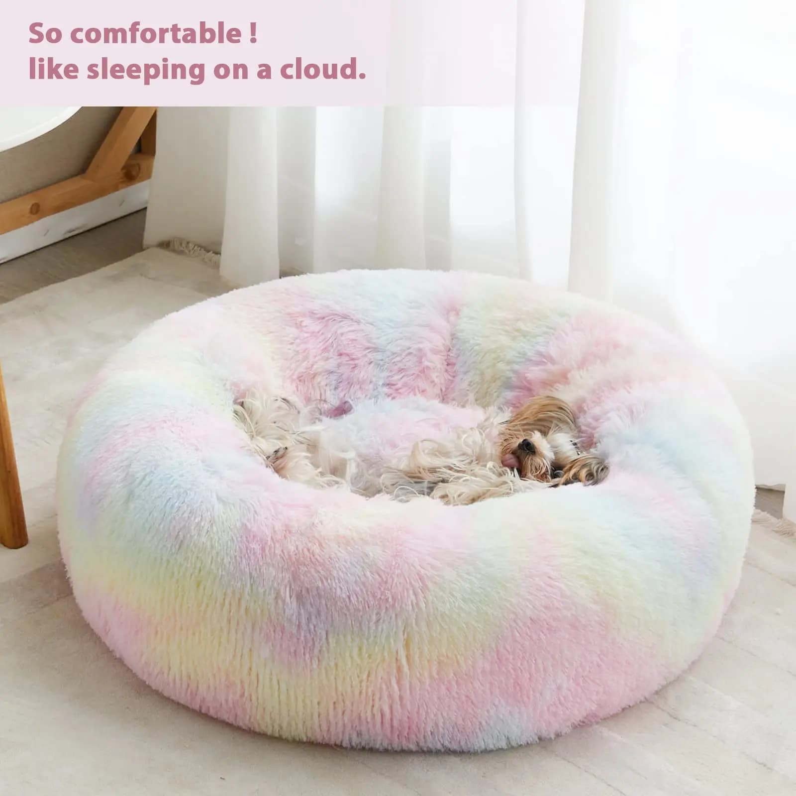 Letto per cani calmante Bedsure per cani di piccola taglia - Letto per piccoli animali lavabili con ciambella, letto per gatti grande rotondo antiscivolo in soffice pelliccia sintetica