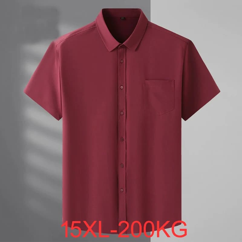 Summer Large Size 15XL Men's Short-sleeved Shirt Fat High Elastic Solid Color Shirt 12XL 11XL 10XL 9XL 8XL 7XL 15xl 200kg