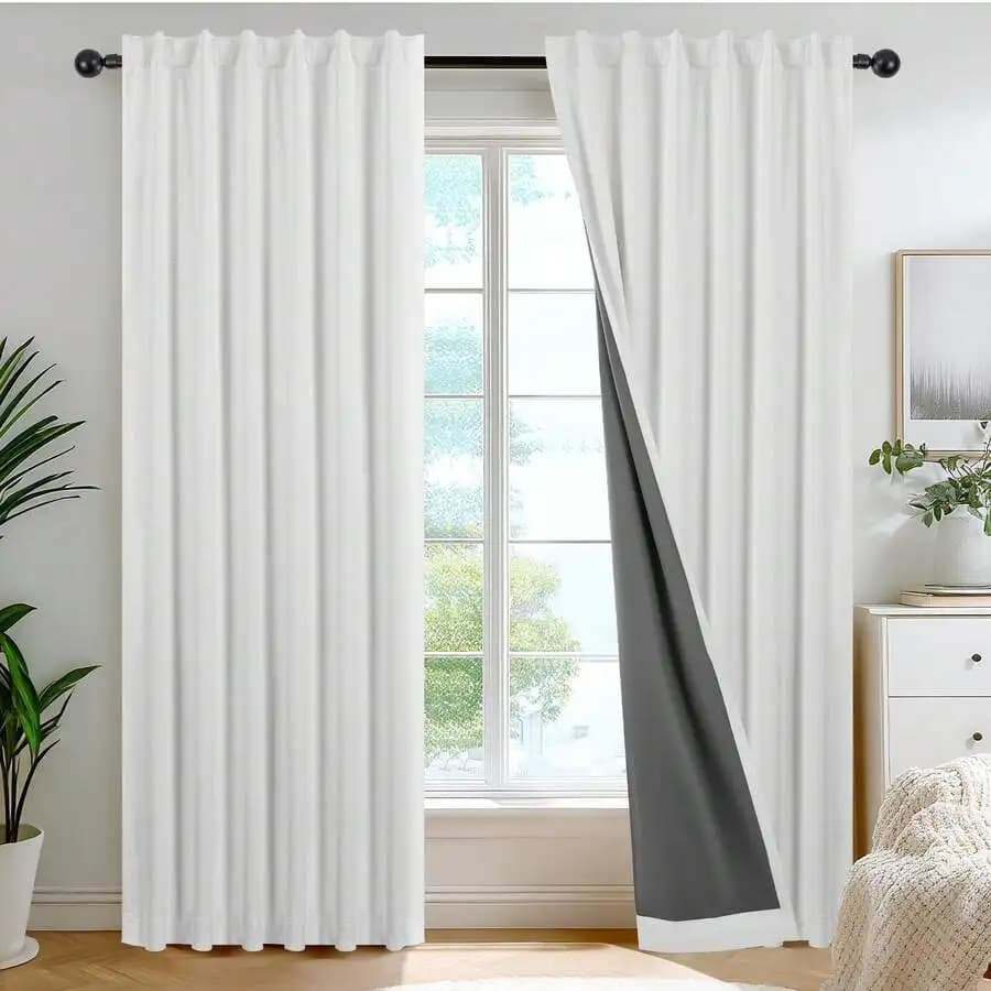 2 Panels Blackout Curtains Back Tab Faux Linen Room Darkening Thermal Drapes For Bedroom Living Room
