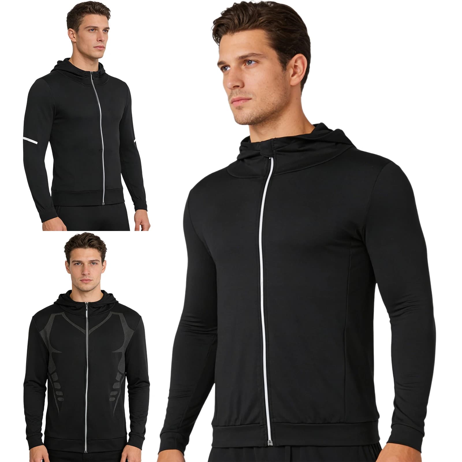 Felpa con cappuccio da uomo foderata in pile sottile Abbigliamento sportivo Felpa con cappuccio a maniche lunghe con cerniera per abbigliamento da corsa per escursionismo da campeggio all'aperto per adulti