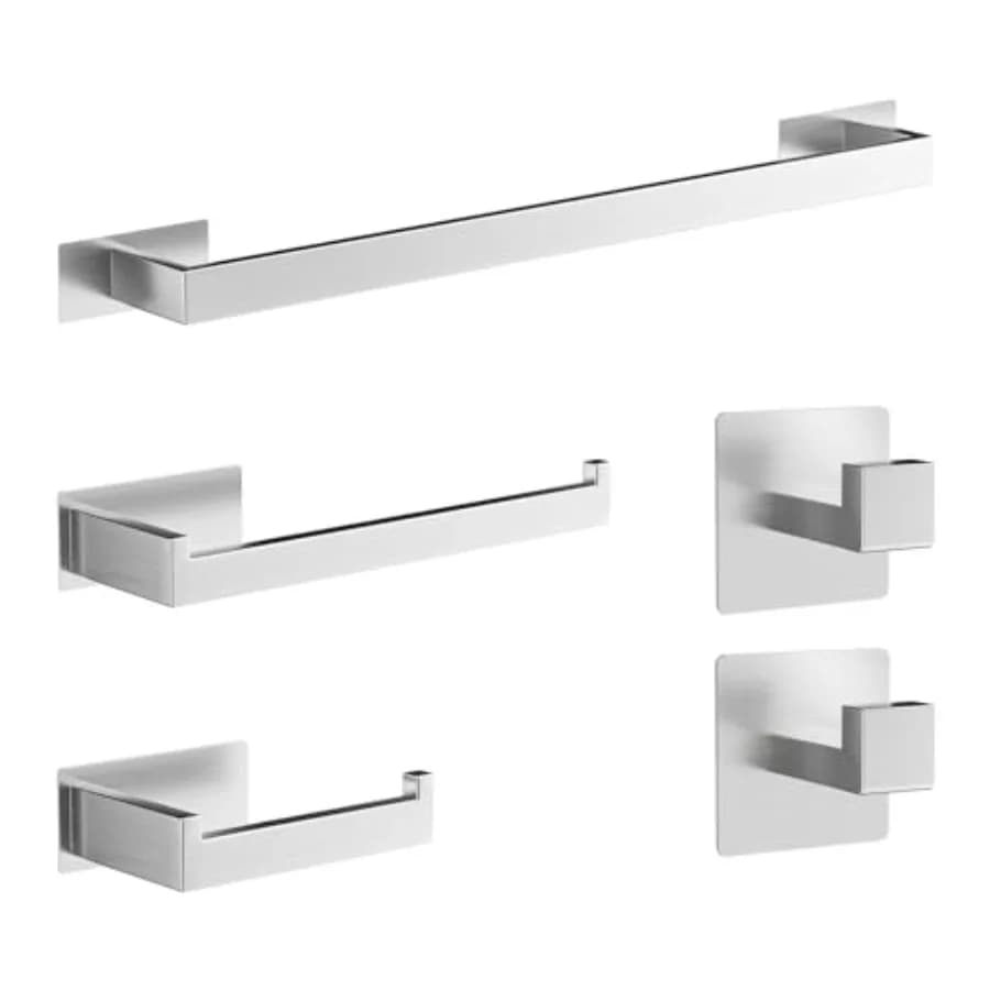 Set di Accessori per Bagno Autoadesivi in Acciaio Inox, 5 Pezzi, Include Portasciugamani Singolo da 24 Pollici e Portarotolo