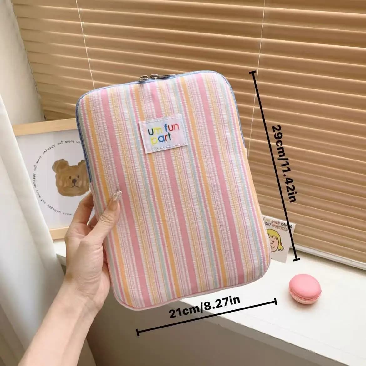 Borsa portaoggetti per laptop con borsa interna per tablet iPad da 11 pollici abbinata ai colori a strisce dolci e fresche