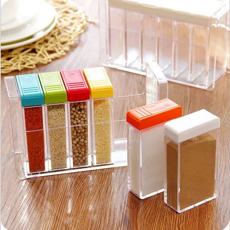 Barattoli trasparenti per bottiglie di stoccaggio di spezie in PP, set da 6 scatole per condimenti da cucina per sale, pepe, comino in polvere