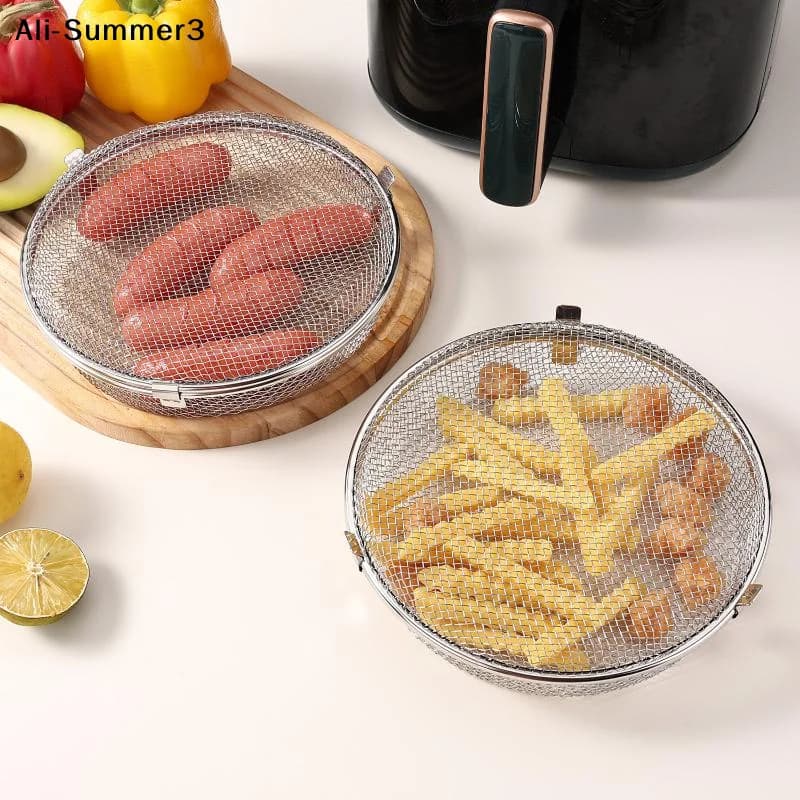 【J3a】304 Stainless Steel Airfryer Basket Quickly Drain Oil Rust-proof Draining Basket Safety Multi-functional Baking Basket