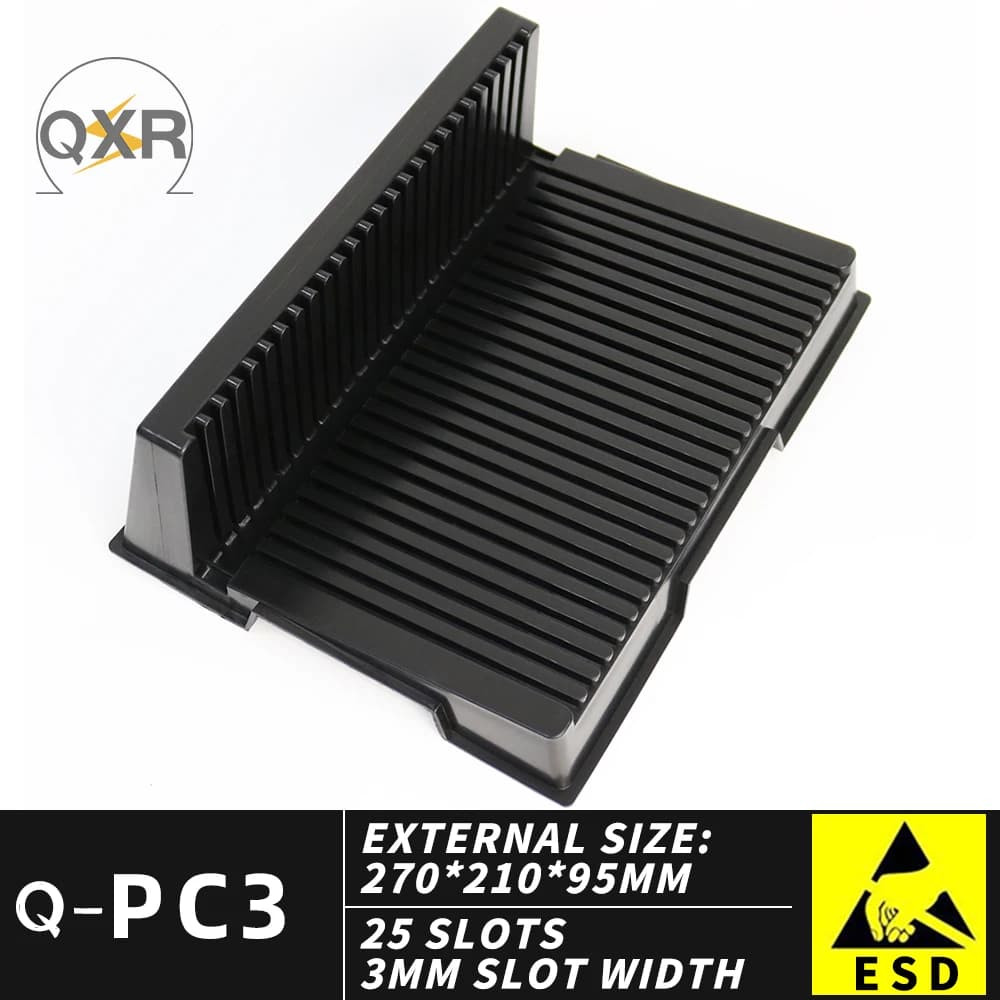 ESD Q-PC3 Pcb Antistatic Storage Rack 270X210X95mm 25 slot Stackable support for black plastic L-shaped antistatic tray