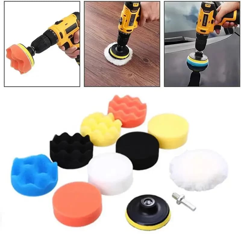 New 11 Pz/set Auto Polishing Disc Auto-Adhesive Cereal Polishing Sponge Wool Wheel Self Polishing Wheel for Car Polishing Drill Adapter