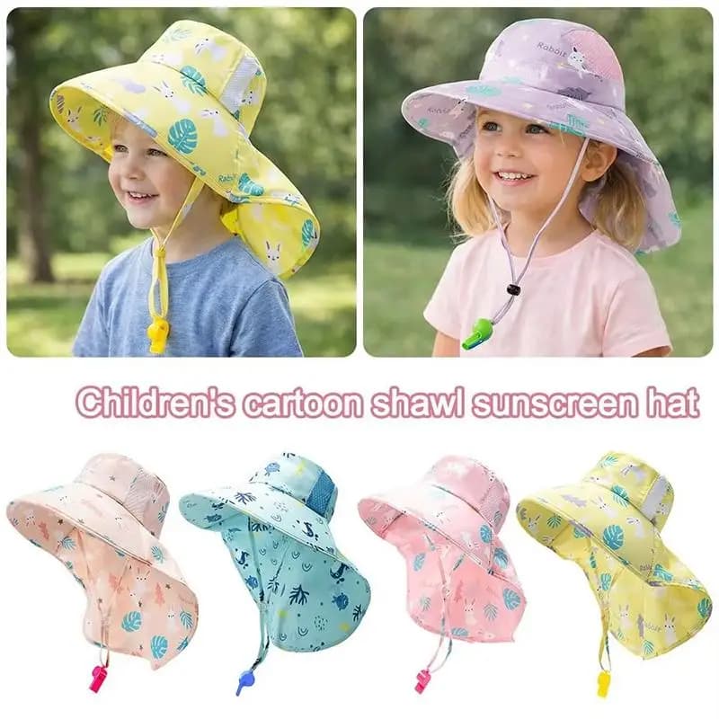 〔BGS3〕Cappello da sole estivo per bambini con tesa larga e protezione UV per il collo, per ragazzi e ragazze, cappello Panama da spiaggia per esterni