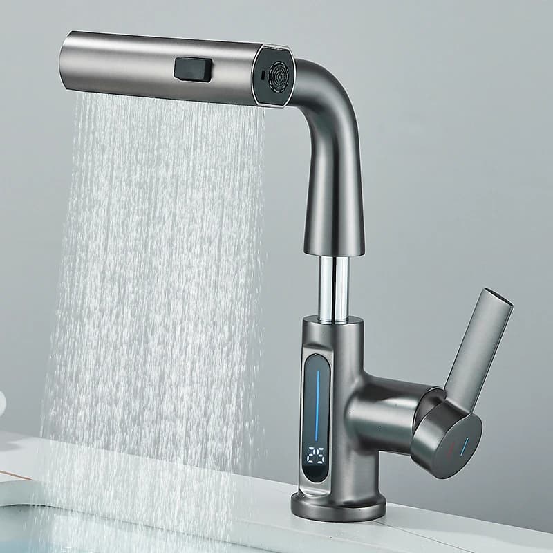 Rubinetto per lavabo con Display digitale della temperatura per bagno estraibile a cascata Stream spruzzatore a 3 vie miscelatore per lavabo con acqua calda e fredda