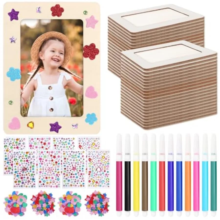 Kit per Creare Cornici con Immagini, Cornici in Legno per Foto 4x6 con 8 Fogli di Adesivi Diamantati e 4 Sacchetti di EVA S