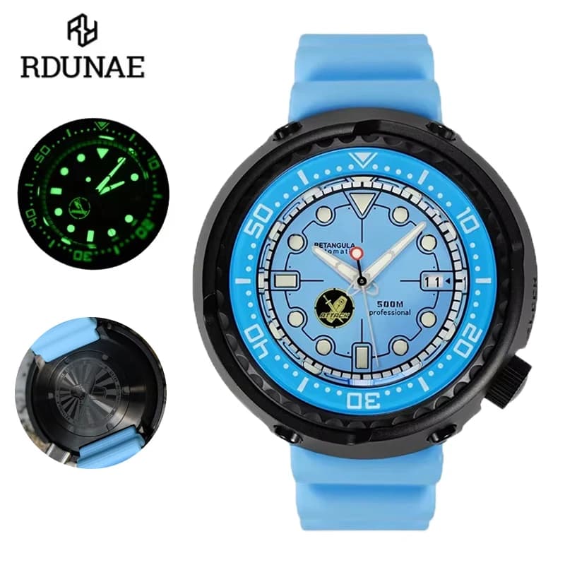 RDUNAE 2025 new NH35 diving men's automatic mechanical 52mm titanium sapphire waterproof rubber 50Bar luminous C3 relojes para h
