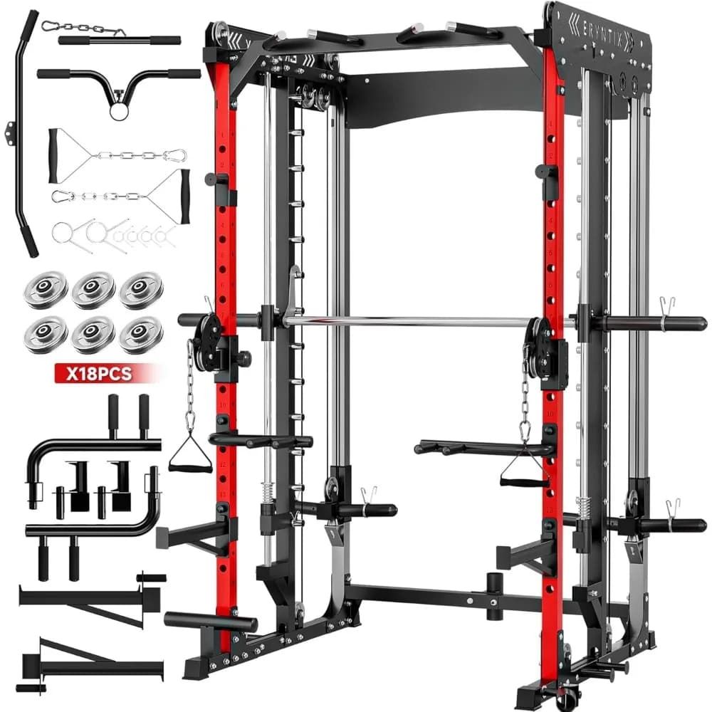 Power Rack All-in-One with Smith Machine, Cable Crossover, Squat Rack, LAT Pulldown and Traction Bar - Custom Home Gym Equipment