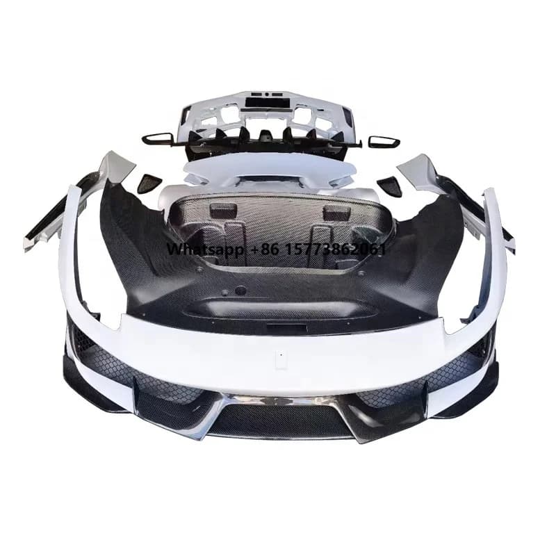 Kit Carrozzeria Wide Body in Fibra di Carbonio per 488 GTB Modificato PISTA: Paraurti Anteriore, Paraurti Posteriore, Minigonne Laterali, Cofano Posteriore