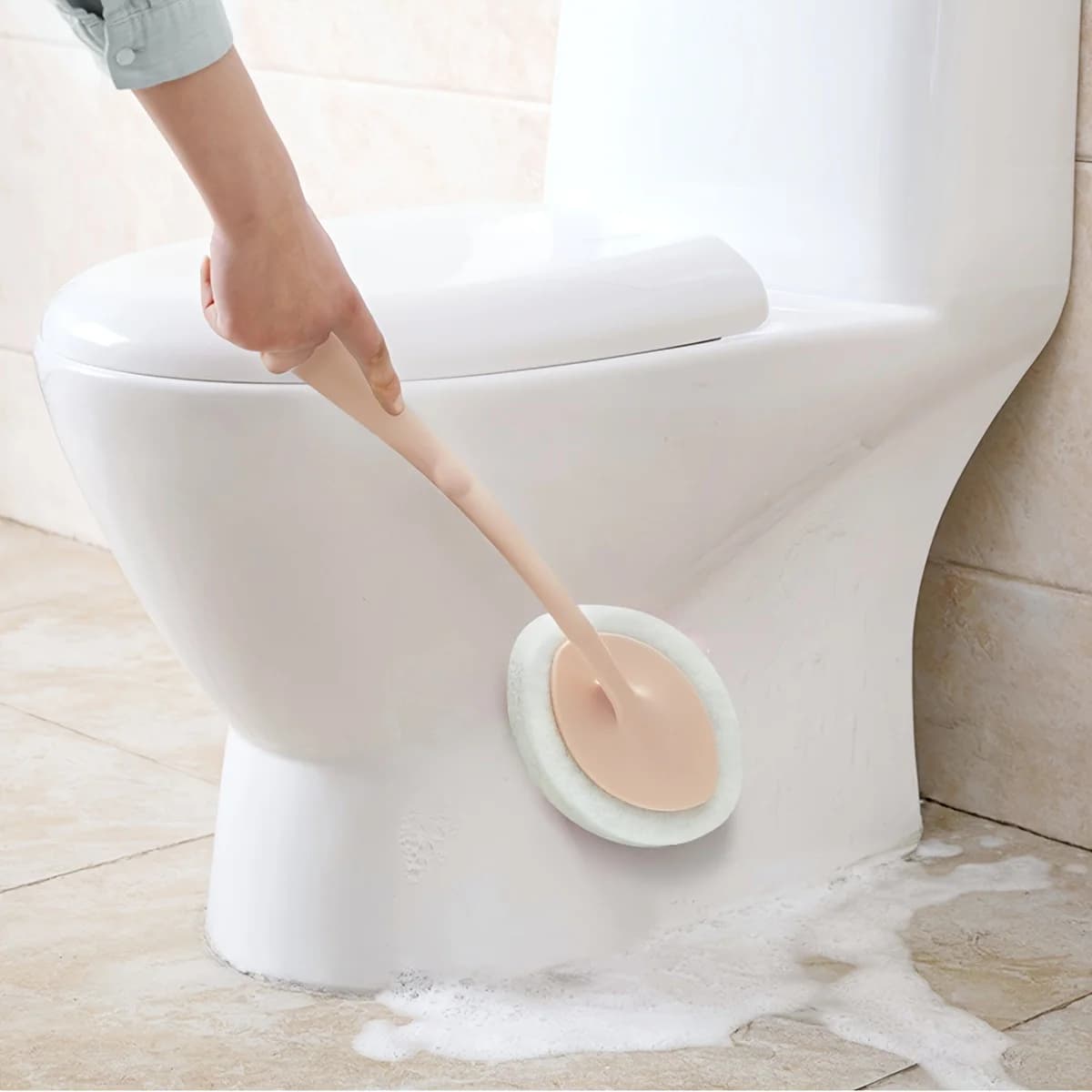 1PC Multifunctional Bathroom Cleaning Sponge Brush Long Non-Slip Handle Soft Foam Toilet Brush for Toilet Sink Bathtub Tile