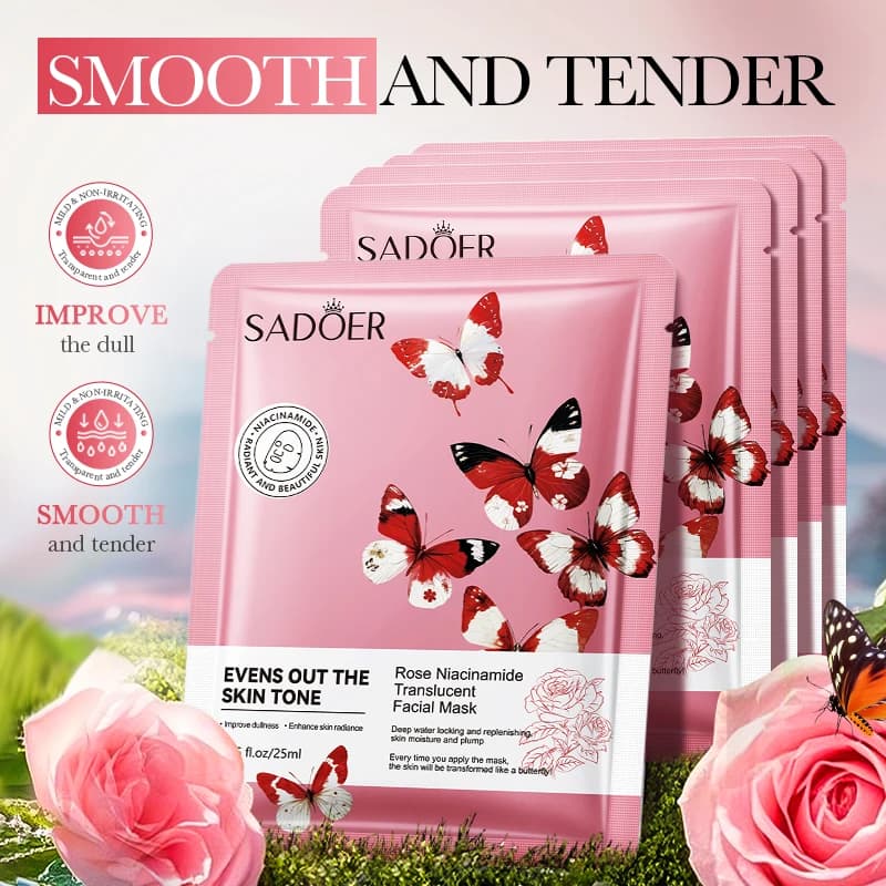 SADOER Rose Face Mask Moisturizing Whitening Hydrating Anti-Aging Wrinkle Facial Masks Sheet Mask for Face Skin Care