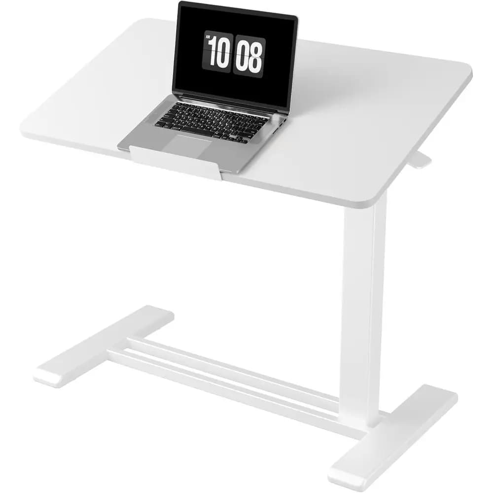 Scrivania mobile regolabile con ruote, 90 ° Scrivania portatile girevole per laptop, 31,5 W x 17,7 D, bianca