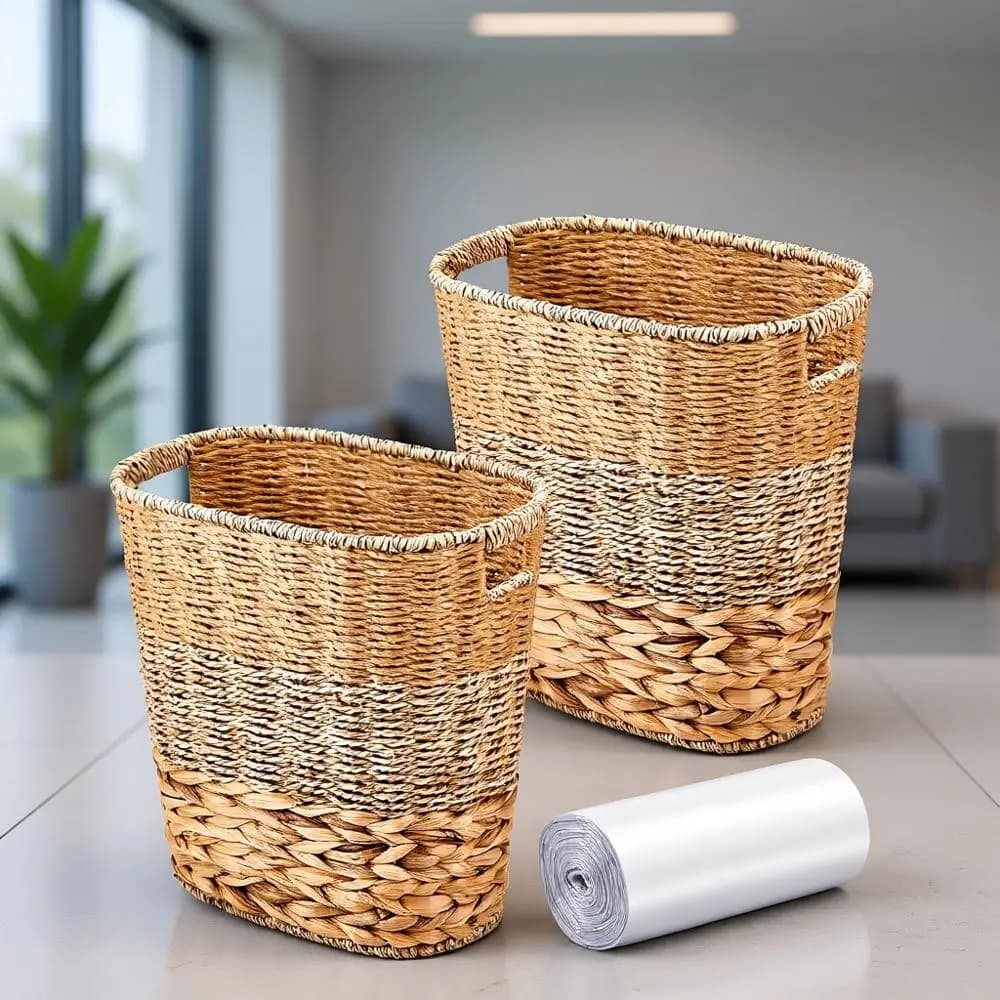 Cestini per Rifiuti Doppi in Vimini con 50 Sacchi - Eleganti Cesti Intrecciati per Rifiuti, Ideali per Cucina, Bagno e Camere da Letto