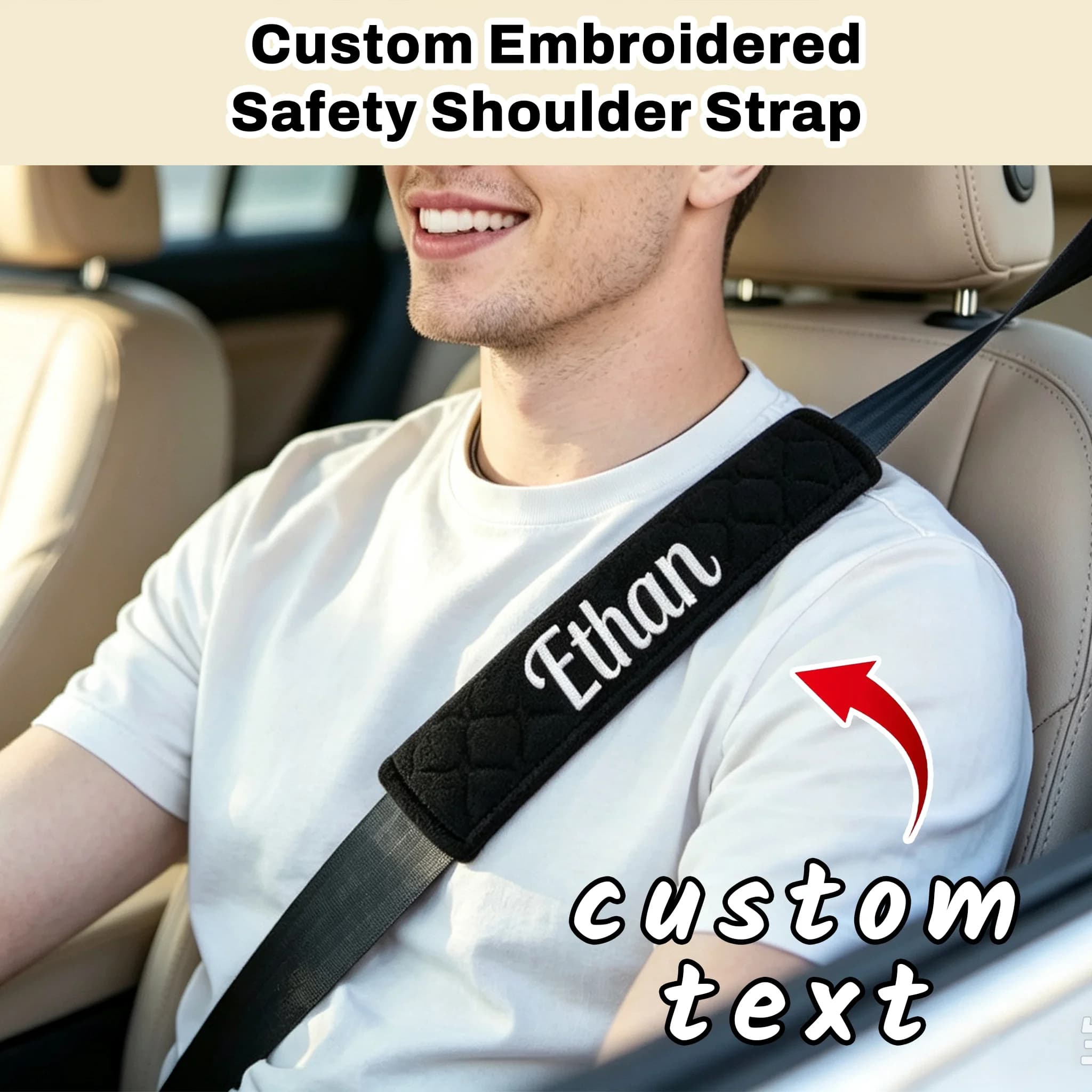 Personalized Embroidered Car Seat Belt Shoulder Pad, Soft Plush Safety Seatbelt Cover, Custom Name Embroidery Protector Cushion