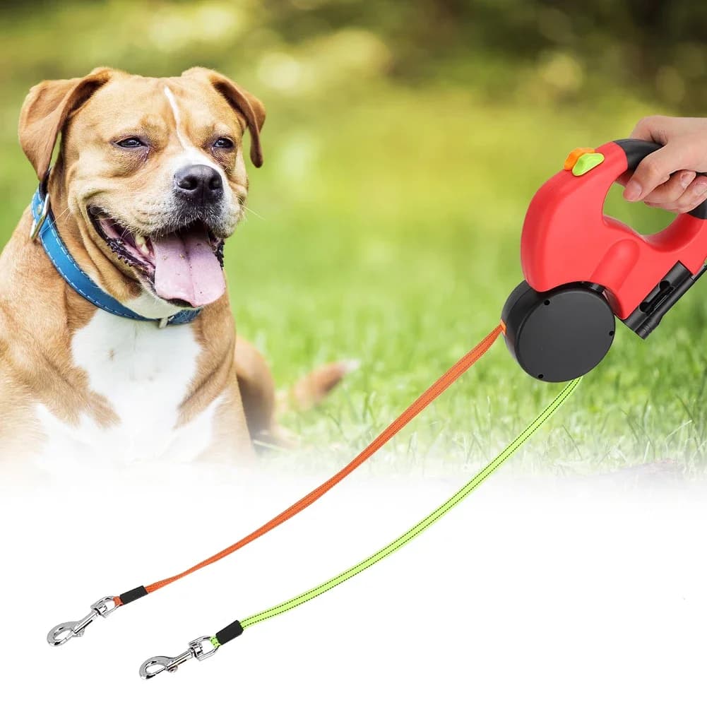 Guinzaglio per animali domestici a doppia testa con corda di trazione estensibile automatica per animali domestici con luce a LED per cani e gatti